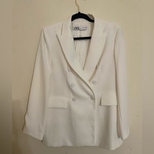 All White Double Breasted Blazer Sz L